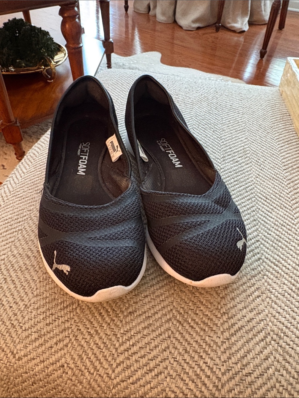 Puma Women's Black Slip-On SoftFoam Knit Sneakers with White Outsole